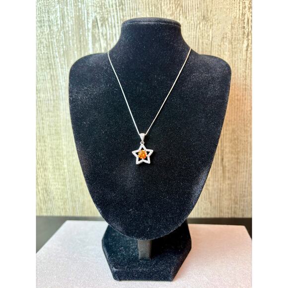 NEW 1.5ct Orange/Wht Moissanite Star 17" Necklace,925 Silver - Picture 2 of 7